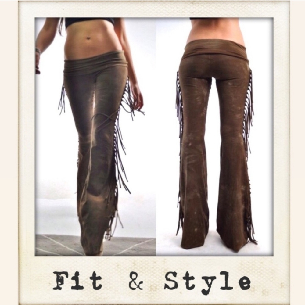 Hiphugger Fringe Bell Bottoms in BROWN TIE DYE - XS S M L XL Vintage 70s Leather - Picture 11 of 13